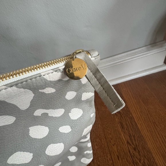 Clare V. Gray and Cream Leather Jaguar Leopard Patterned Clutch
